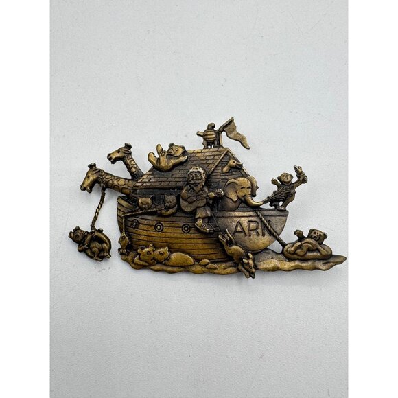 Vintage JJ Jonette Noah's Ark Boat Fun Comical Brooch - Picture 1 of 5
